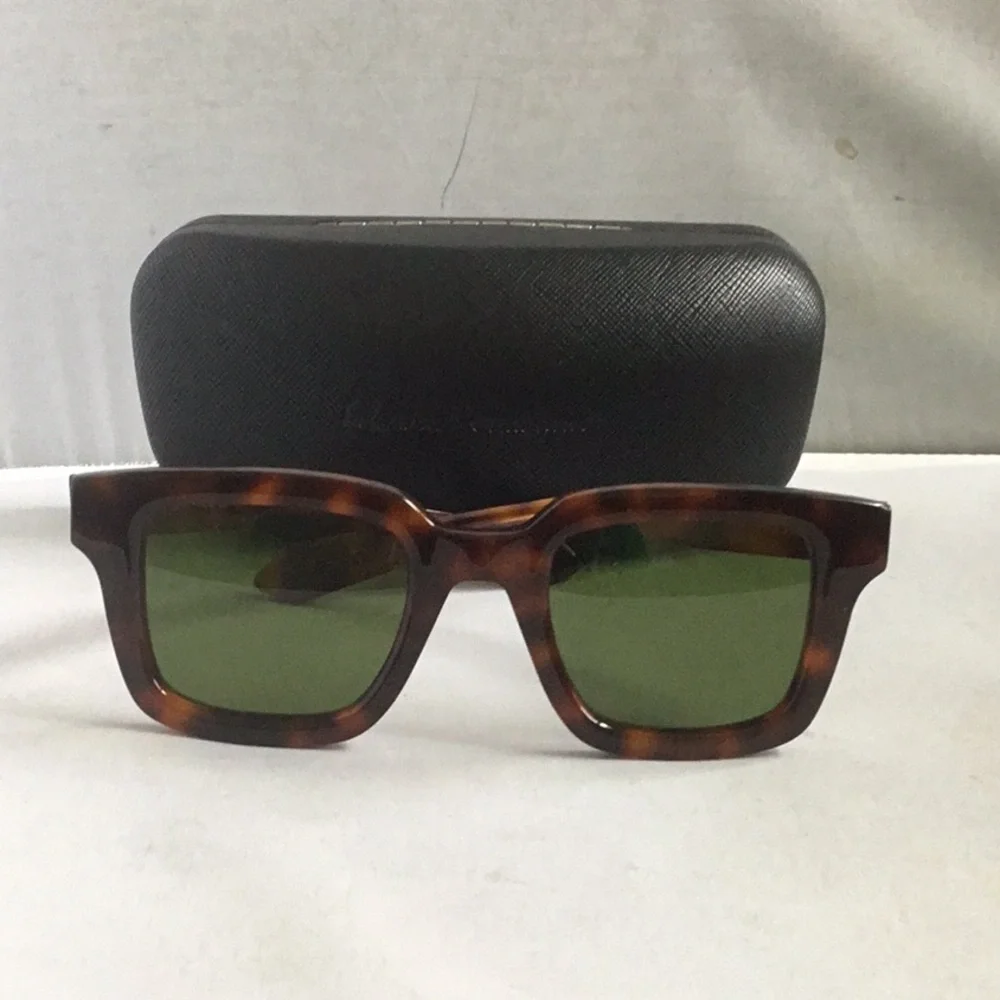 Salvatore Ferragamo Tortoiseshell Frame Sunglasses with Green Lenses